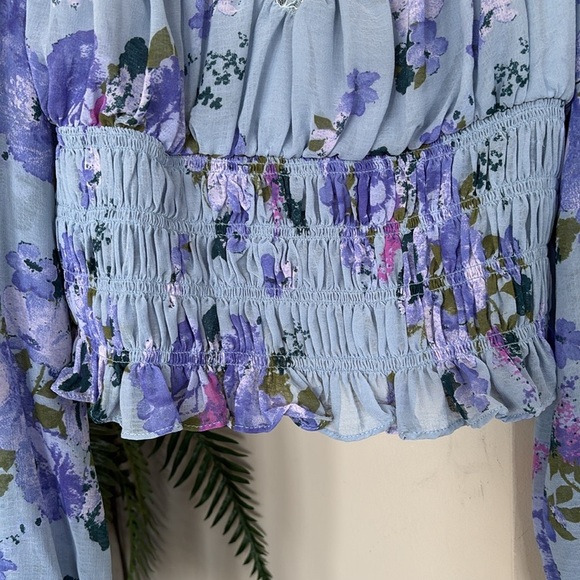 Free People Blue Floral Lace Blouse - Picture 9 of 14